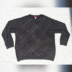 Vintage Hunt Club Argyle Super Soft Crew Neck  Grey Black Sweater Men's XL
